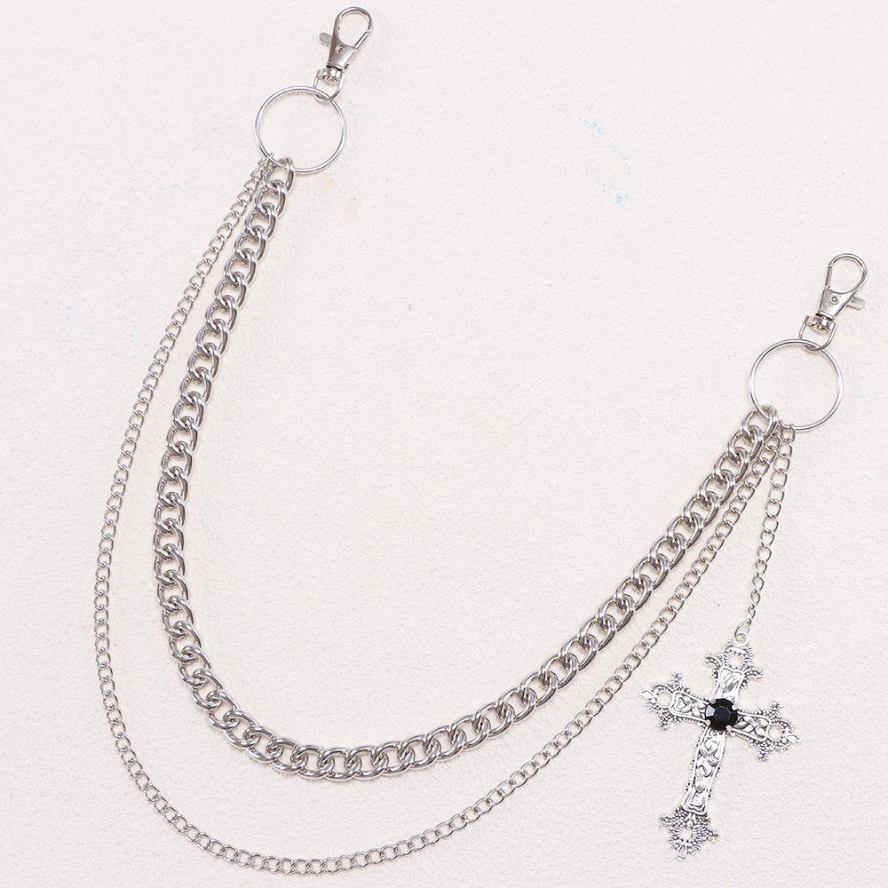 Punk Style Double-Layer Cross Pendant Metal Chain: Versatile European & American Hip Hop Pants Accessory