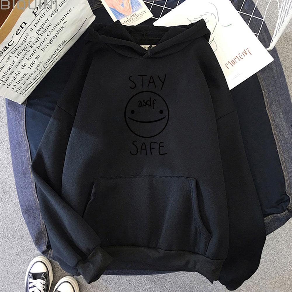 Eddsworld Smile STAY SAFE Oversized Hoodie WoUnisex Funny Print Long Sleeve Pullover Kawaii Fashion Autumn Winter Sweatshirts