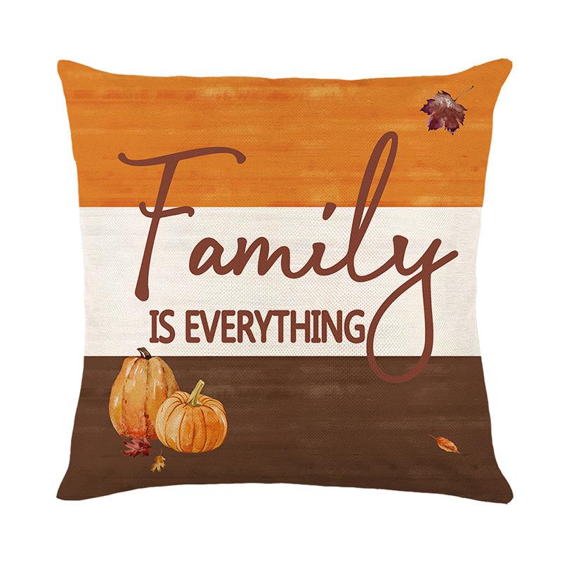 Autumn New Thanksgiving Sofa Bedside Pillow Cover Pumpkin Letter Printed Linen Pillow Pillow Back