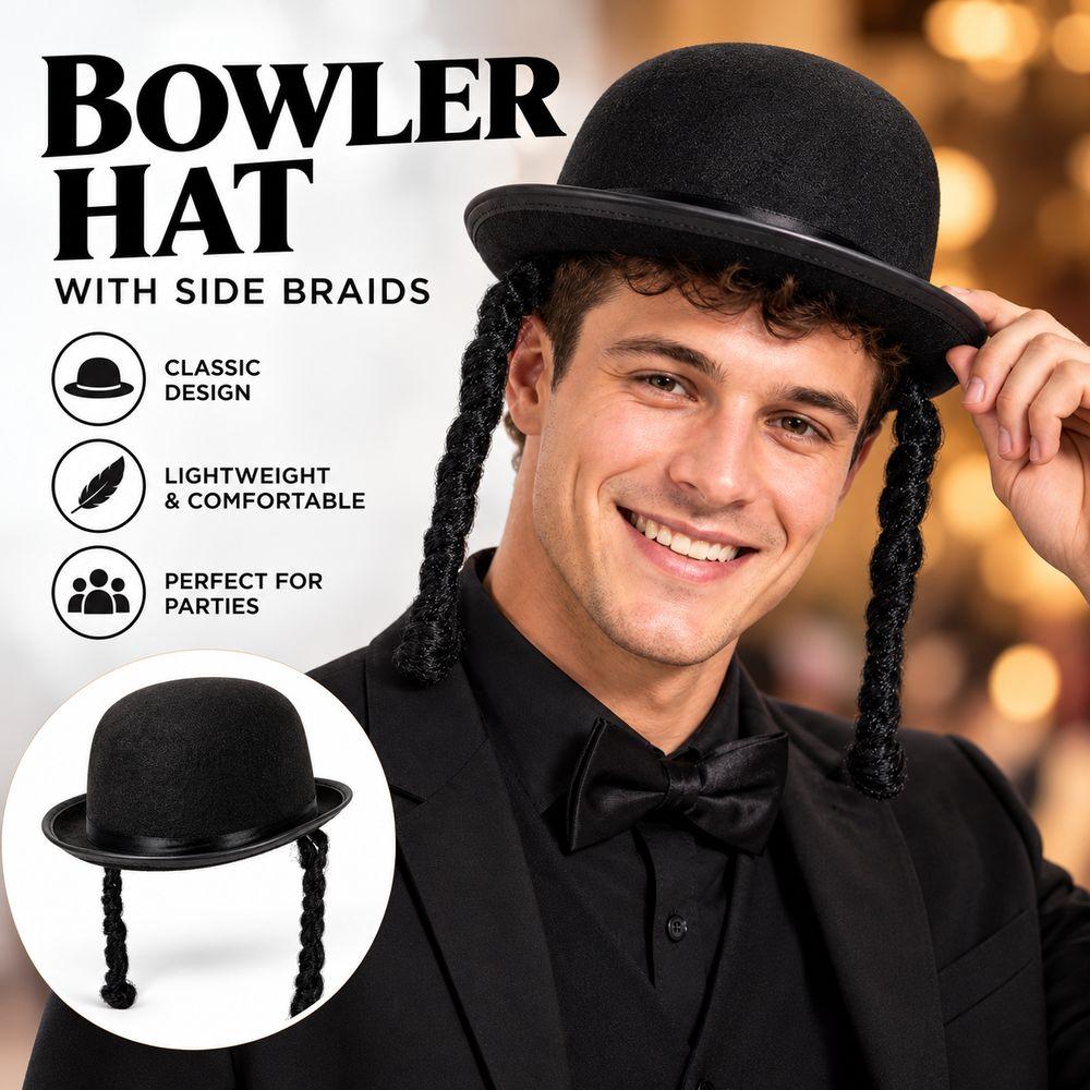 Black Color Braided Top Hat Round Shape Black Party Hat Classic Round Bowler Hat Adult