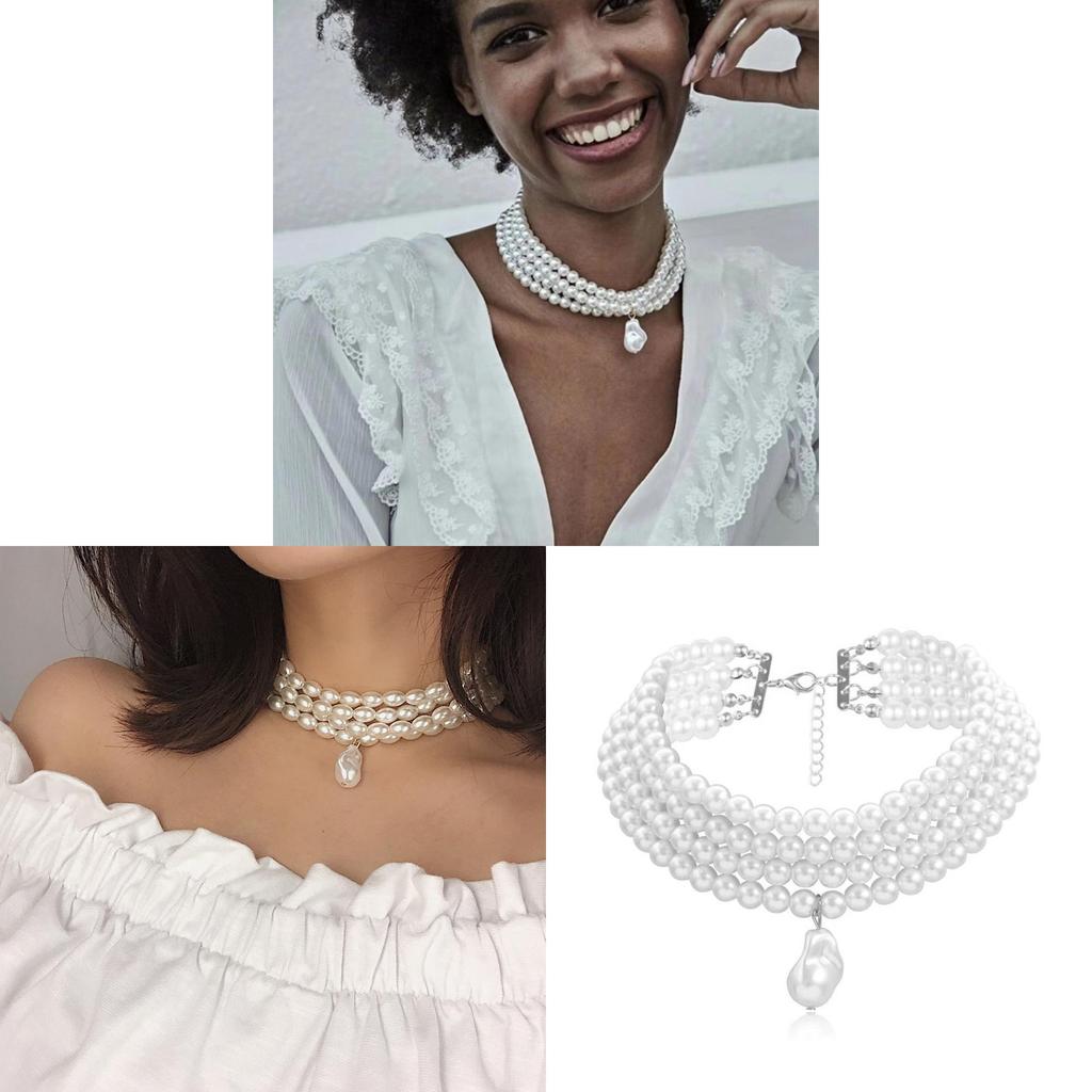 Baroque Pearl Necklace For Women Handmade Multilayer Geometric Design With Elegant Style