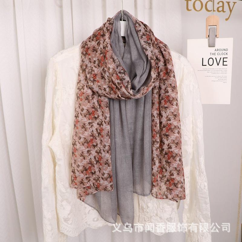Cotton And Linen Floral Pleated Scarf
