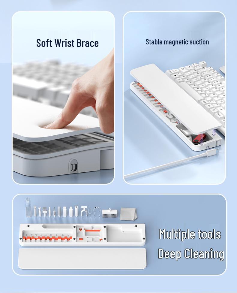 QS22 Multifunctional Cleaning Brush & Leather Wrist Rest for Office Keyboards