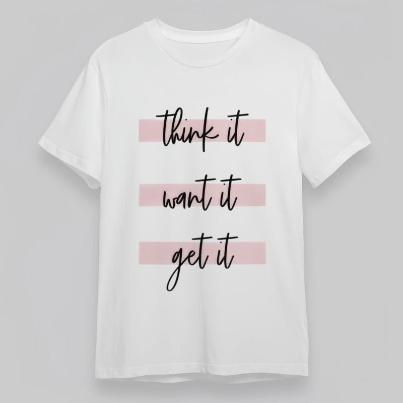 

Женская классическая футболка оверсайз Think It Want It Get It розовая полоска графическая футболка XL