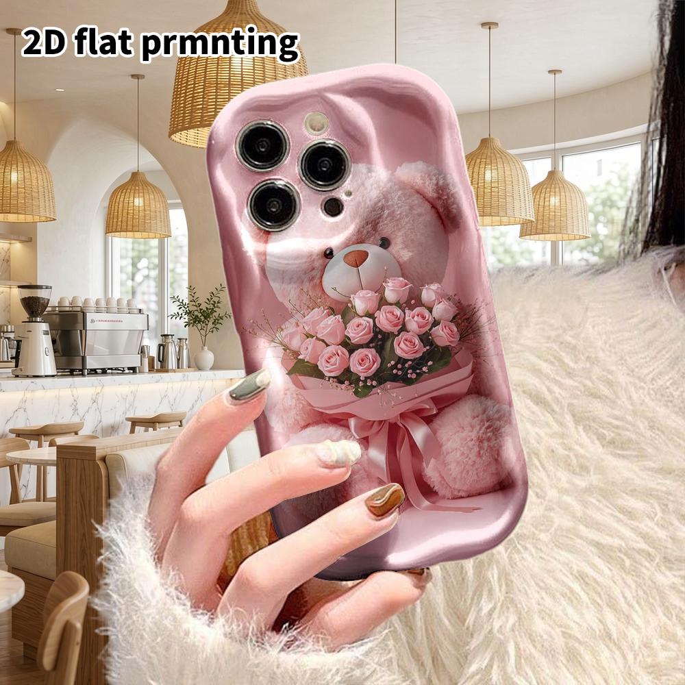 Phone Case: 2D Flat Design Suitable for iPhone 18, 17, 16, 15, 14, 13 Pro Protective Case, Couple Style, Pink Teddy Bear, Christmas and Halloween Gift