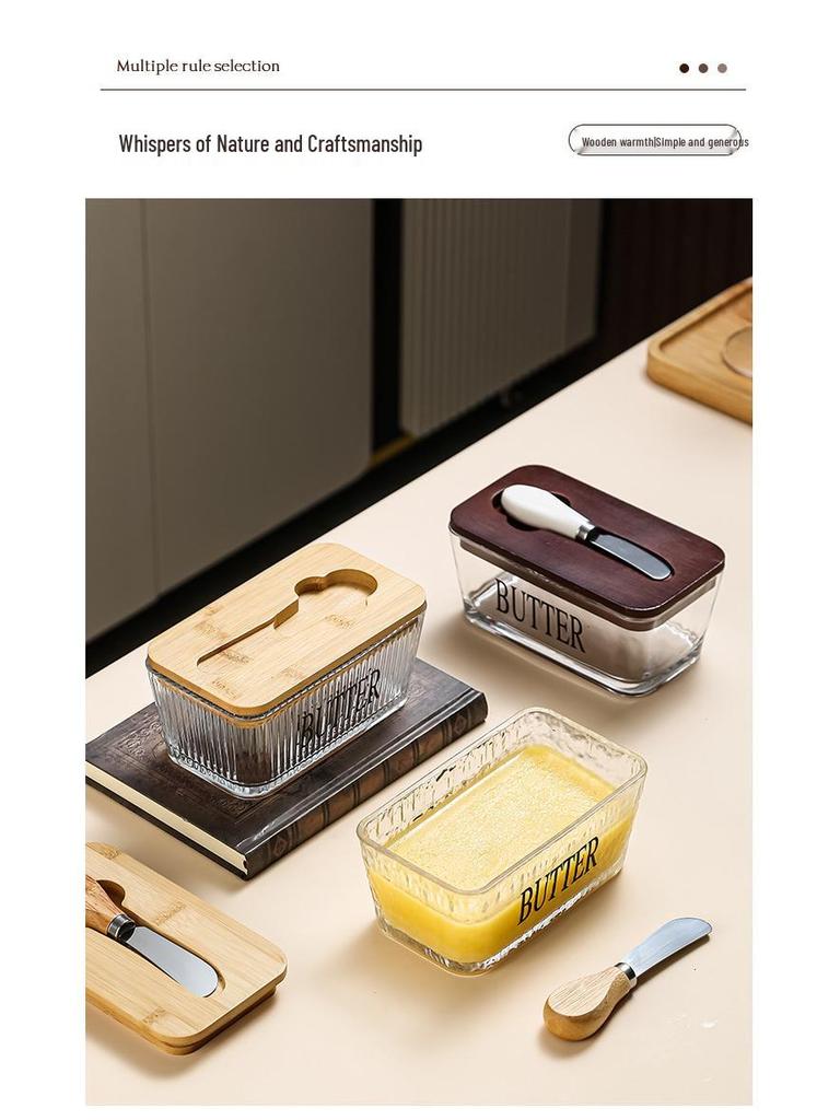 Transparent Glass Butter Dish with Lid & Spreader - Cheese Fresh-Keeping Box for Home Use