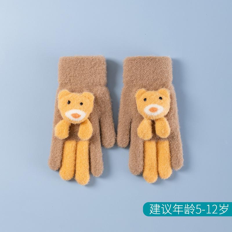 Children's gloves autumn cute cartoon five-finger girls middle-aged children kindergarten primary school students plush warm and cold