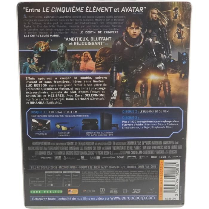 Valerian et la cité des milles planetes blu ray 3d + 2d steelbook 2017