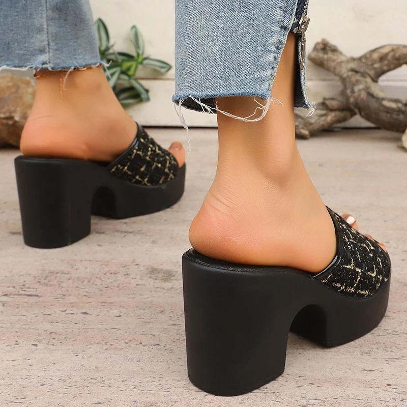 Chunky Platform Sandals Women Summer High Heels Mule Slippers Woman 43 Thick Heeled Outdoor Slippers