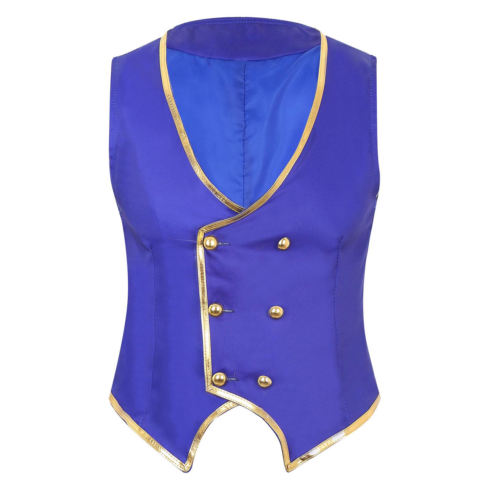 

Чоловічий піджак для виступу фокусника, костюм чарівника на Хелловін, V-подібний виріз, двобортний, жилет із загостреним подолом XL королівський синій колір