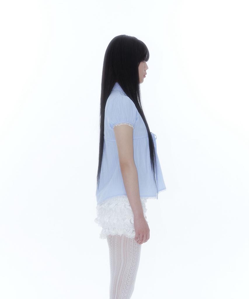 Kasiko Puff Sleeve Lace Shirt Blue