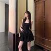 French sweet girl style bow suspender dress for women's summer design sense, wear more A-shaped skirts, blue short skirts