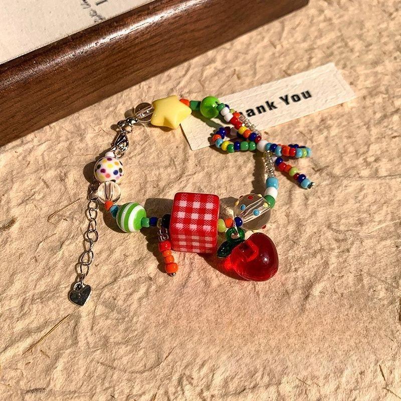 Dopamine Beaded Bow Necklace for Women - Cute and Sweet, Small-Scale Design, Collar Chain Hand bracelet