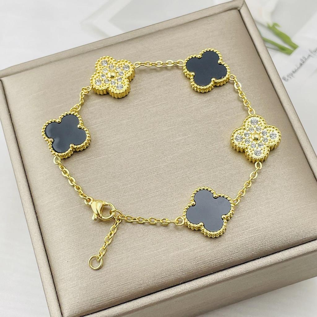 Boutique 15MM Large Four-leaf Clover Bracelet Black and White High-grade Fashion Net Red Bracelet