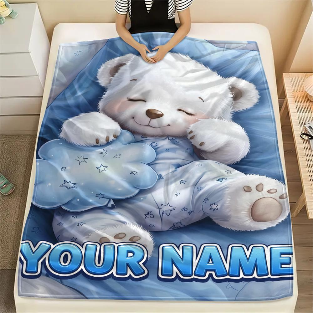 1PC Custom Name Floral Bears Harvest Patterned Flannel Blanket Suitable For All Seasons for Home Decor Warmth and Comfort Gifts Holiday Present_lx