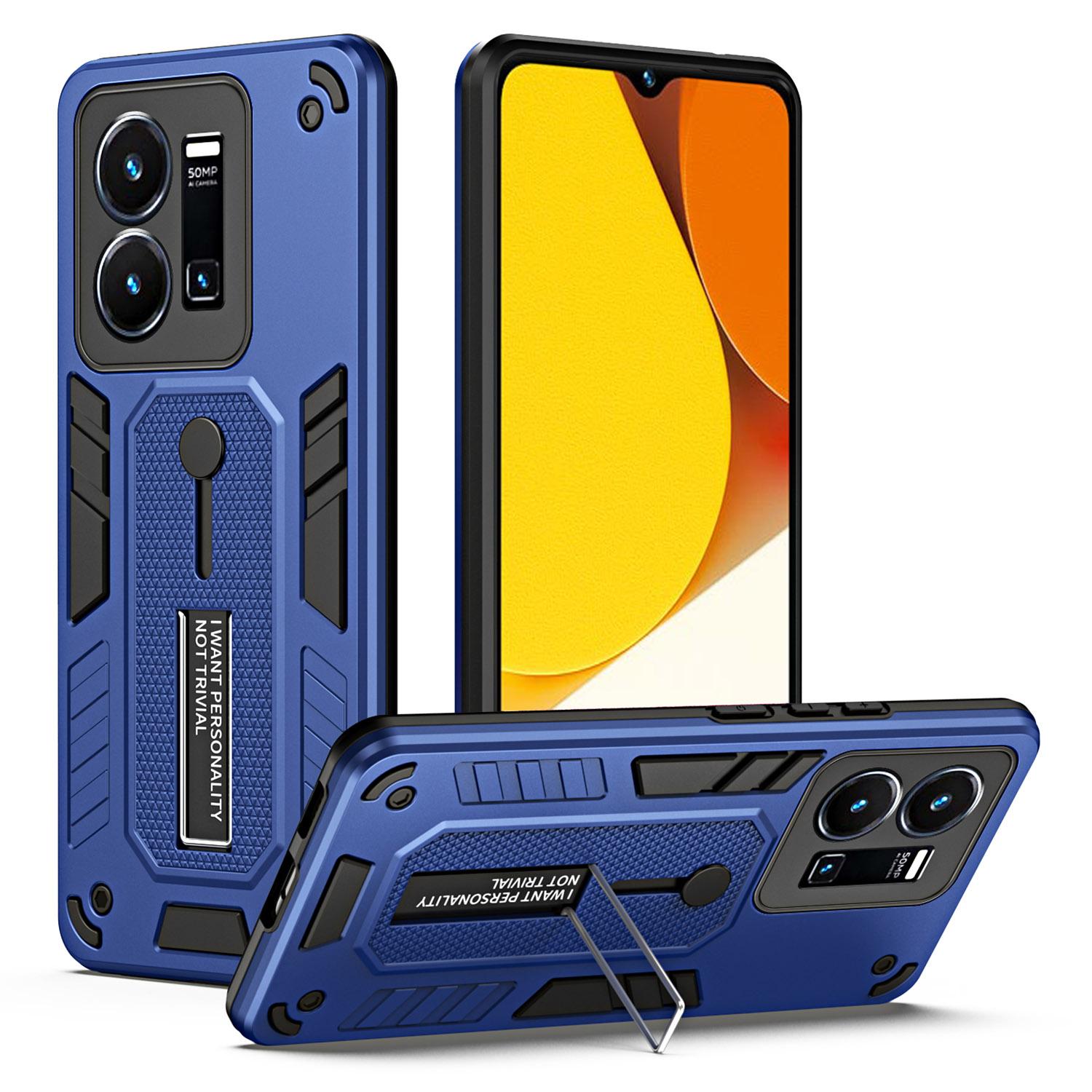 

For vivo Y35 4G (2022)/Y22s 4G/Y22 4G Anti-drop Cell Phone Case PC+TPU Kickstand Phone Cover Blue