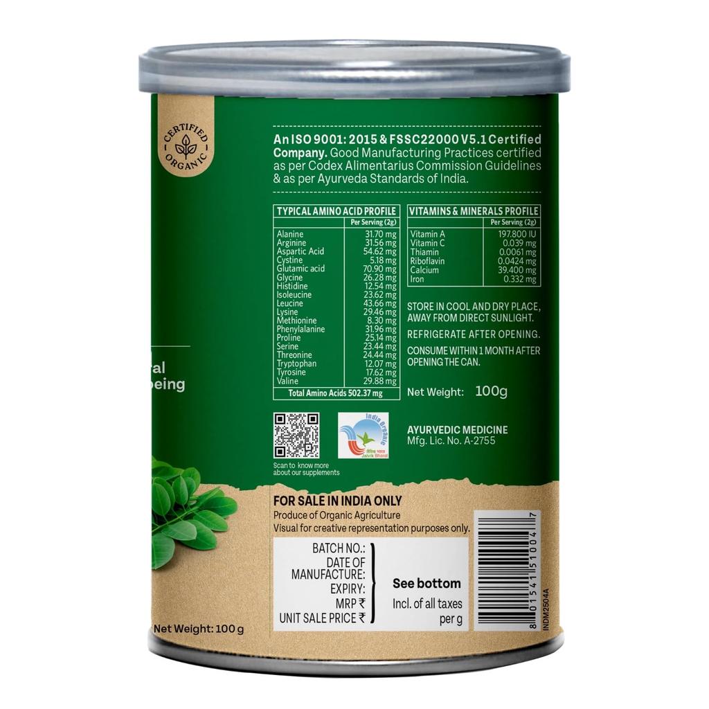 ORGANIC INDIA Moringa Powder 100 G Pack Of 2 Nutrient-Rich Superfood For Daily Wellness Energy Support And Smoothie Use