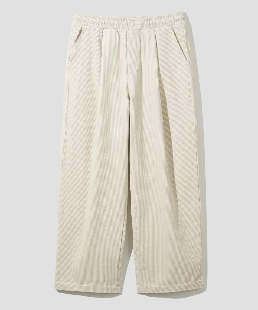 AGOD Single-Pleat Wide Corduroy Elastic Pants [Ivory]