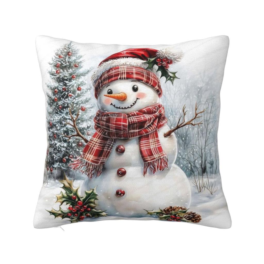 Christmas Snowman Pillow Case Cushion Cover Square Graphic Pillow Cover Kawaii Pillowcases For Sofa Home Decorative