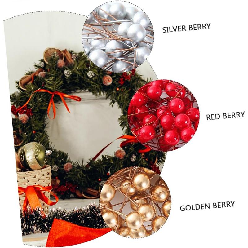 50/100pcs Artificial Holly Berries Mini Fake Berries Decor On Wire For Christmas Tree Decorations Flower Wreath DIY Craft