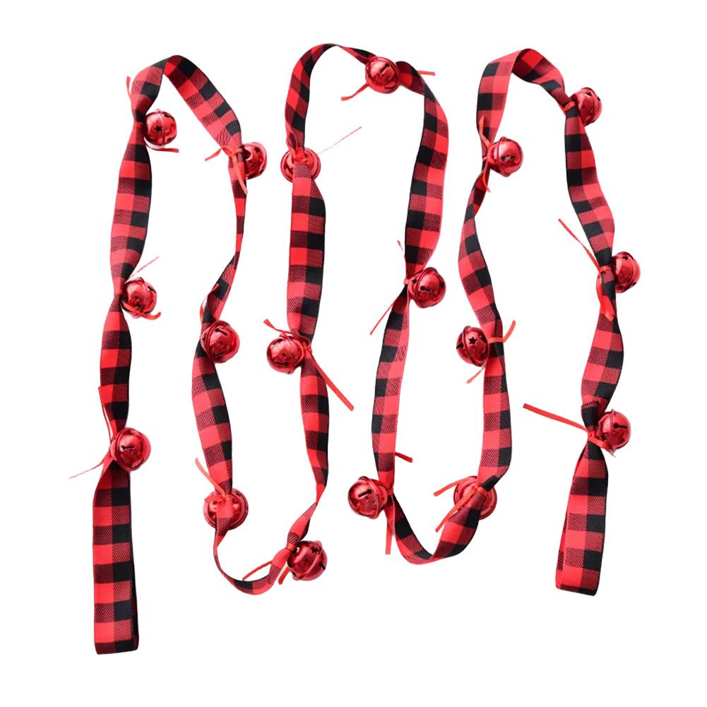 Red Velvet Ribbon Bell String for Festive Decorations on Christmas Trees Doors and Packaging 27 M Cloth Material