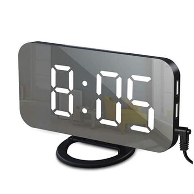 Digital Led Mirror Alarm Clock 2 Ports Usb Charger Snooze Function Adjustable Brightness Led Table