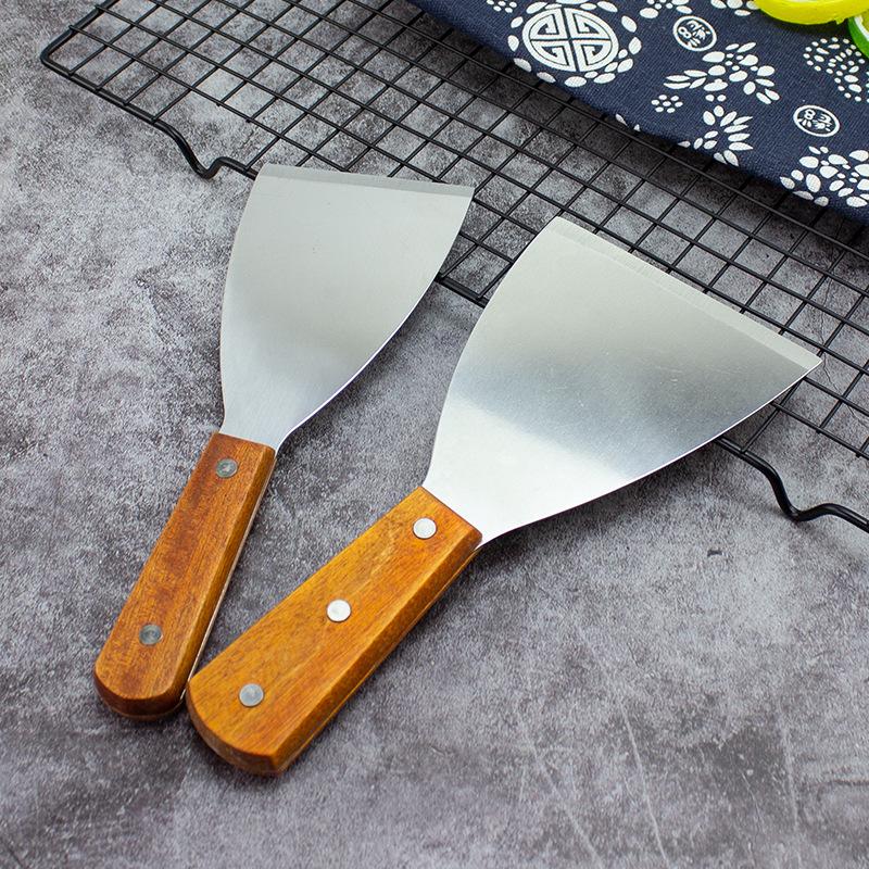 Stainless Steel Cooking Shovel Wooden Handle Pancake Shovel Frying Steak Shovel Barbecue Tool Teppanyaki Kitchen Accessories