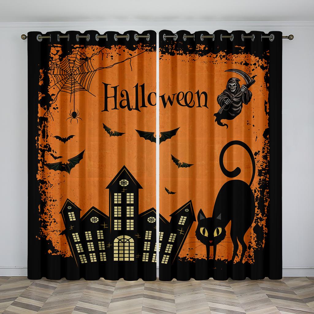 

Cartoon Happy Halloween Horro Pumpkin Witch Kid s Window Curtains Blinds for Living Room Bedroom Kitchen Door Home Decor 2Pcs W50 X H130(CM)X2&Hook