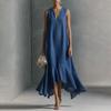 Women's Long Denim Dress Casual Loose Sleeveless V Neck Maxi Dress
