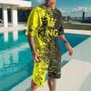 European and American 3D digital printing men's summer short-sleeved beach pants set trendy T-shirt set, manufacturer