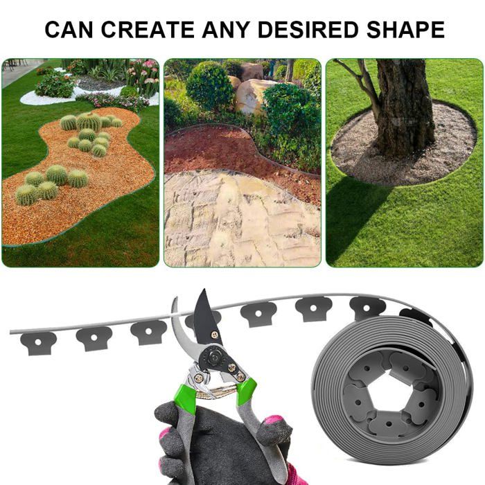 Bordure de jardin flexible 5 m x 5 cm en PE - Noir avec 15 piquets anti-gel
