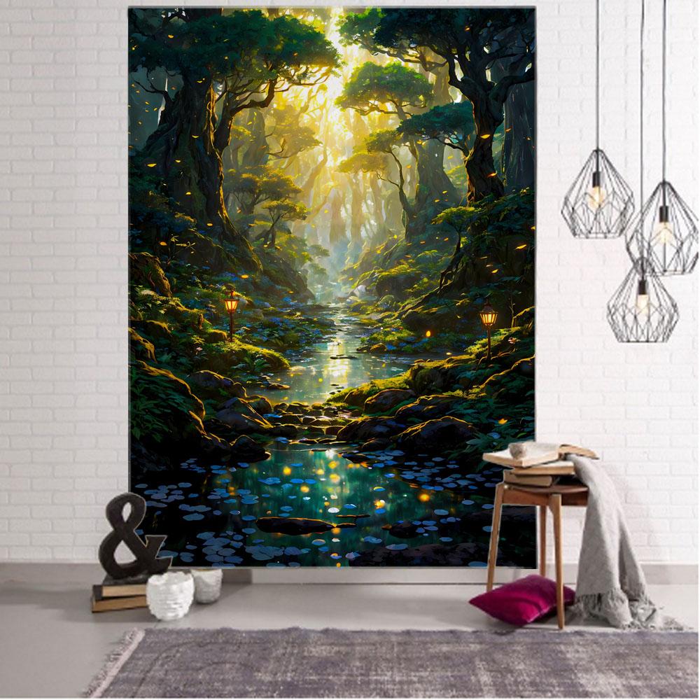 Fairy Tale Mushroom Forest Tapestry Wall Hanging Aesthetic Decoration Blanket Bed Sheet Living Room Bedroom Background Poster
