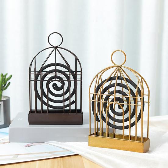 Bird Cage Incense Coil Holder with Spiral Incense Hanger Stand Catcher Tray Repellent Portable Incense