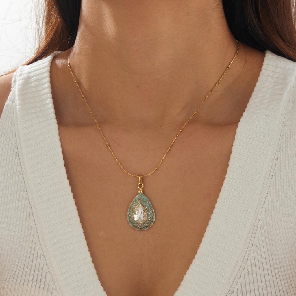 316L Stainless Steel Dainty Teardrop Enamel Zircon Charm Necklace For Women Popular Boho Jewelry Gift Party Daily Wear