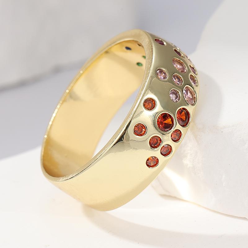 Exquisite Gold Color Inlaid Multicolored CZ Women's Ring Geometry Daily Wear Party Jewelry