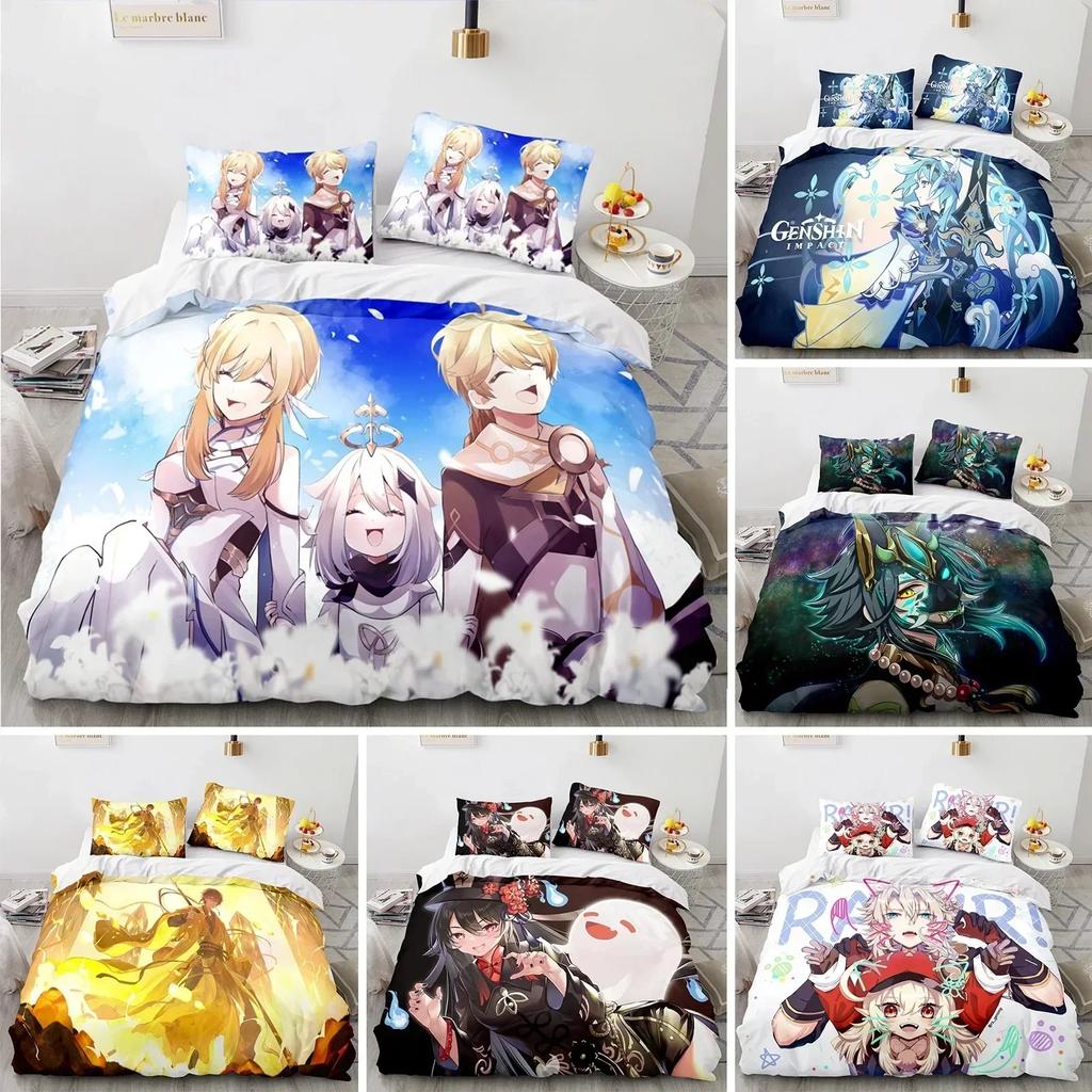 Anime Genshin Impact Ložní souprava Povlak na přikrývku Prostěradlo Tištěná Ložní souprava Povlak na polštář Postel Plná Queen King Size Přikrývka Ložnice
