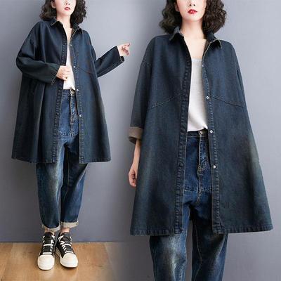 Women's Retro Distressed Mid-Length Denim Jacket - Slimming, Chic, Versatile, Plus Size