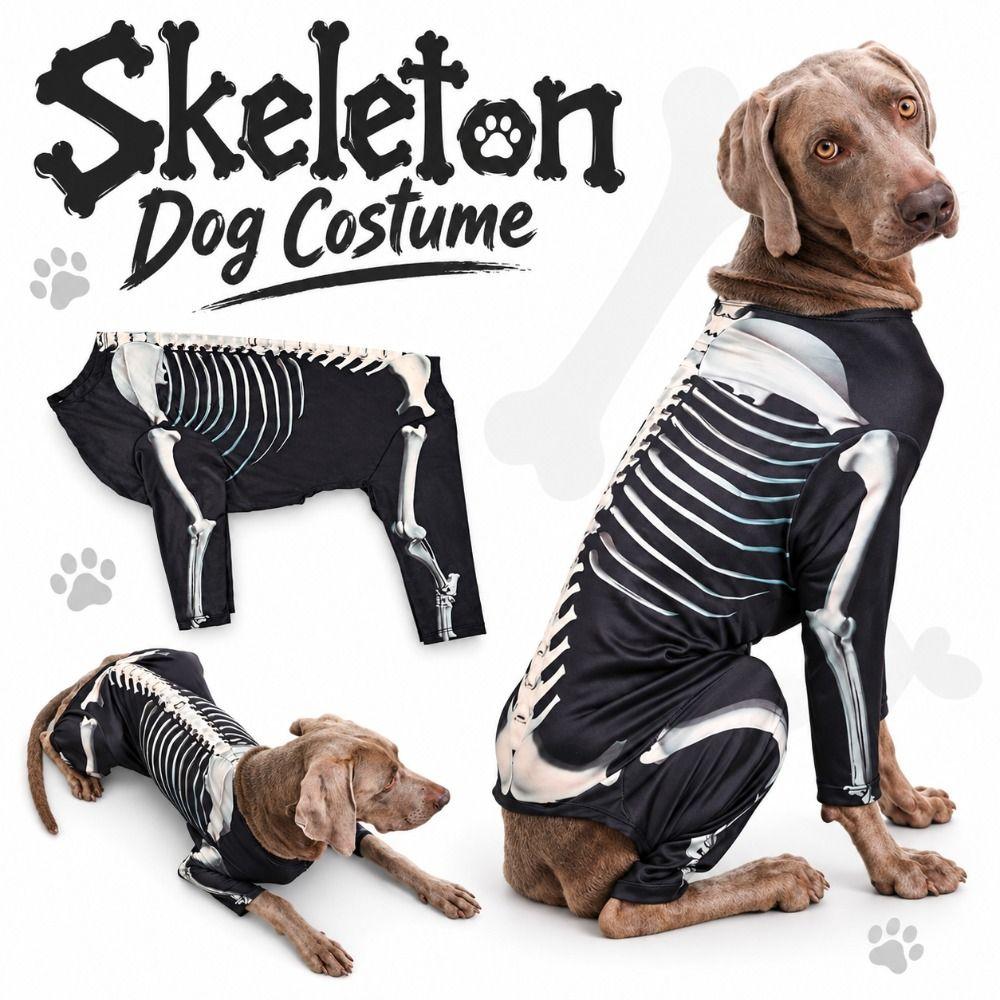 Stretchy Skeleton Dog Costume Black Dog Spooky Cool Pullover Shirt New Dog Skeleton Shirt for Dogs