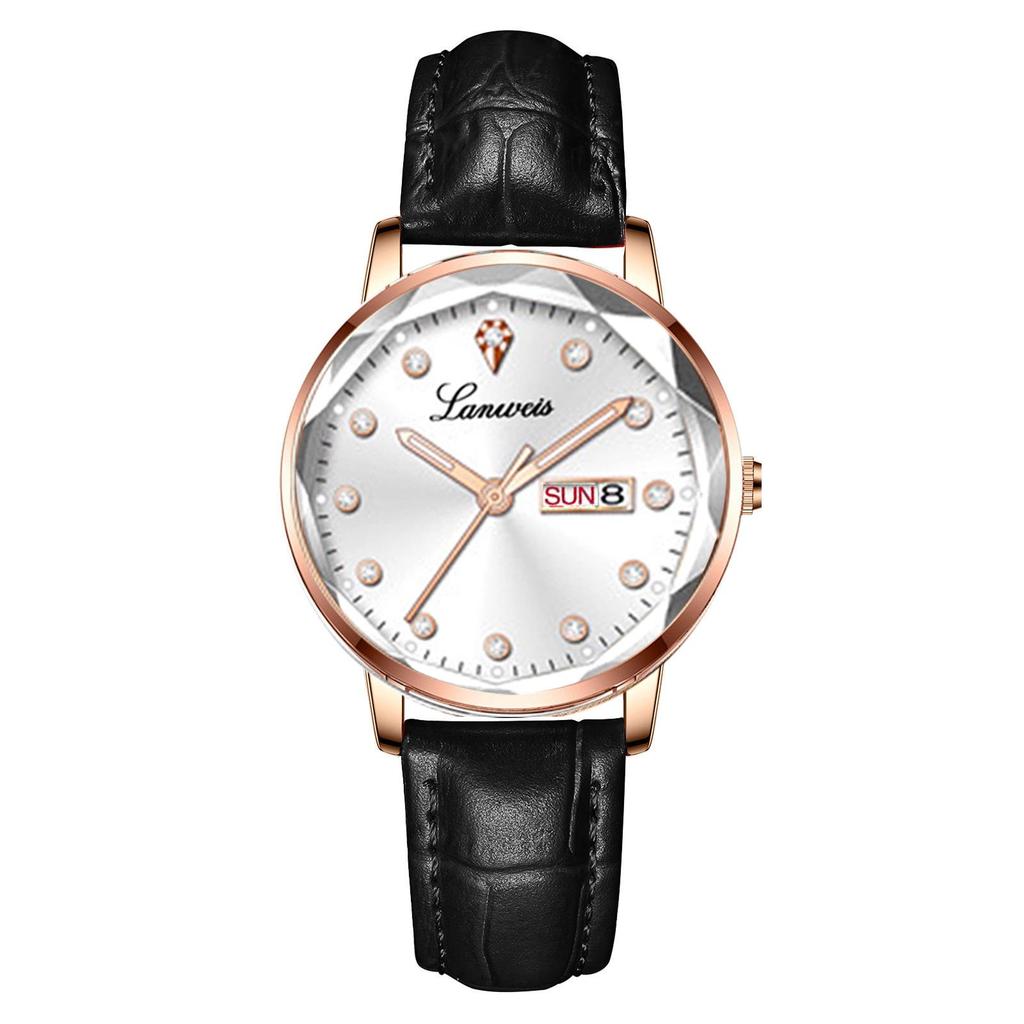 Diamond-Shaped Women's Quartz Watch with Leather Strap, Waterproof, and Suitable for Students and Couples.