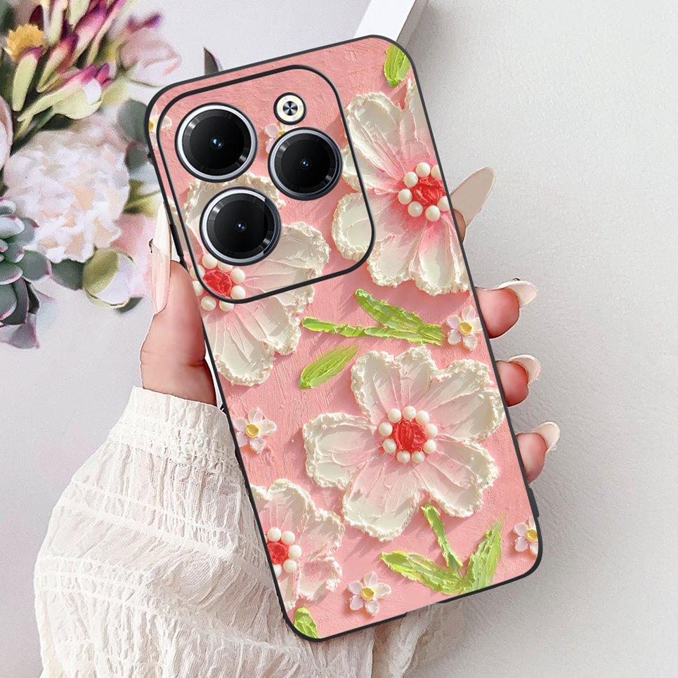 Cover For Tecno Spark 20 Pro Plus Back Bumper Spark 20Pro 20C Colorful Butterfly Flower Painting Phone Case Black Soft Silicone