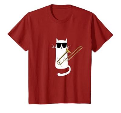 Funny Cat Playing Trombone, Sunglasses, T-shirt