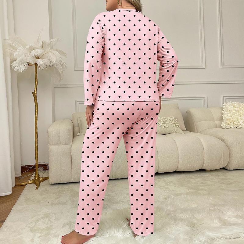 Autumn and Winter Hot-selling Loungewear Suit Polka Dot Printing Full Bottom Loose Can Be Worn Outside Pajamas