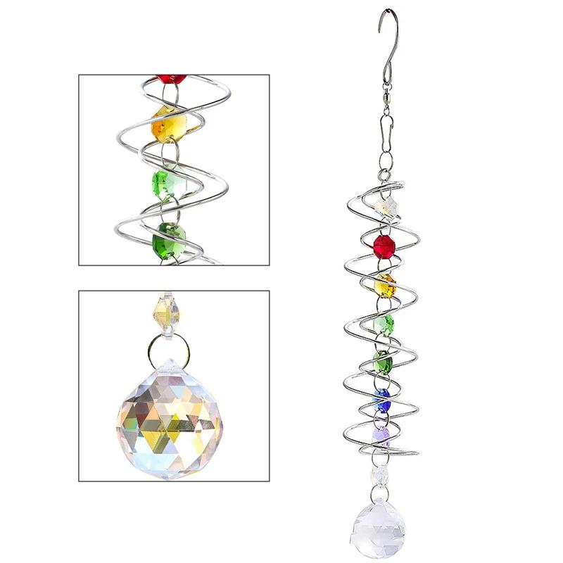 *Spiral Tail Wind Spinner Suncatcher Crystal Ball Stabilizer Chakra Bead Hanging Kinetic Wind Chimes Rainbow Maker Garden Decor