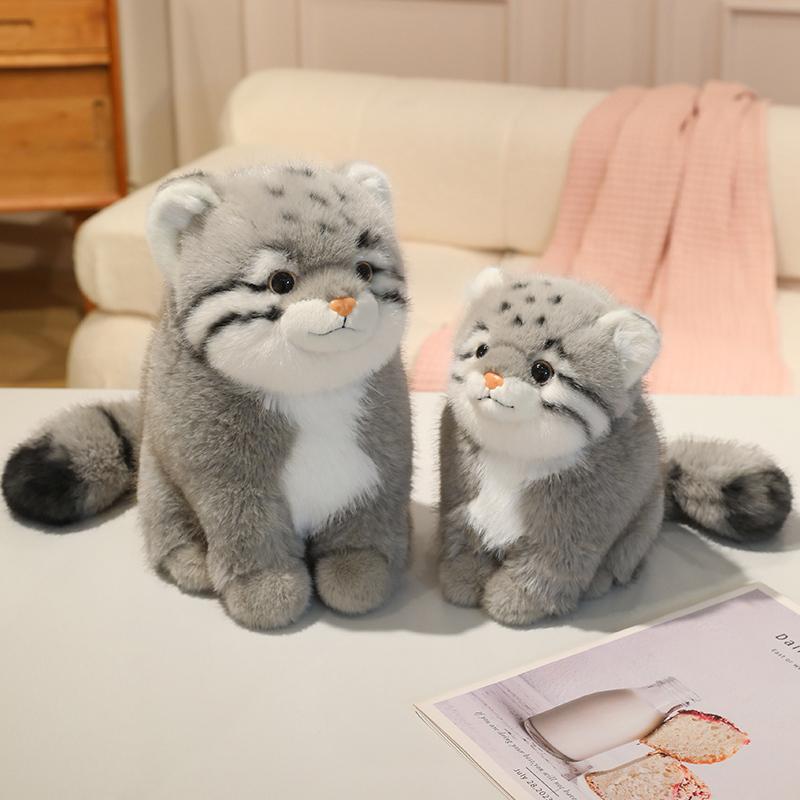 Favorite Toy Girls Gray Realistic Pallas's Cat Plush Toy Cute Grumpy Manul Stuffed Animal Fluffy Soft Fat Cat Pillow Doll Chubby Plushies For Boy