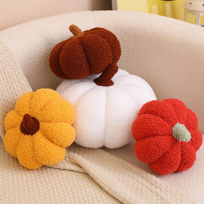Creative Patchwork Pumpkin Pillow - Plush Cushion for Bed Backrest, Christmas Decoration.