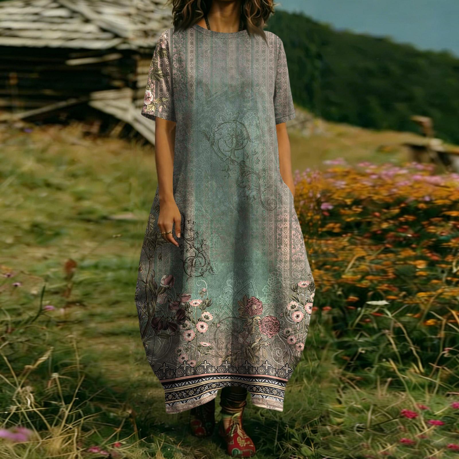 

Женское модное цветное платье с коротким рукавом и карманом S