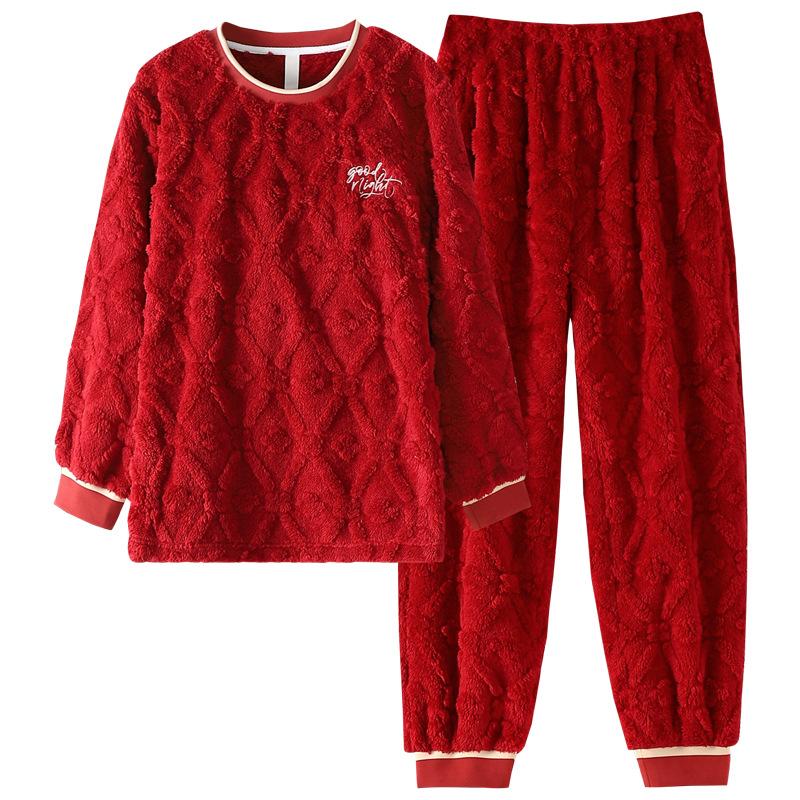 Coral Fleece Pajamas Women'S Winter Thickened Fleece Flannel Winter Warm Women'S Loungewear Set Autumn And Winter
