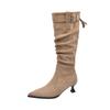 -6 high heels fat mm stacking boots suede pointed boots thick legs big tube circumference wide fat feet large size women's shoes