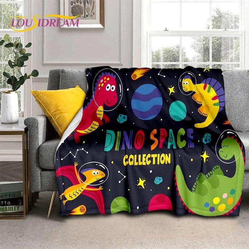 HD Cute Dino Cartoon 3D Dinosaur Space Children Blanket,soft Throw Blanket for Home Bedroom Bed Sofa Picnic Office Cover Blanket