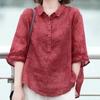 Vintage Floral Print Polo Neck Shirt For Women Summer Casual Loose Fit Blouse